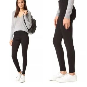 THREE DOTS Black Contour Seamed Ponte Jersey Knit Ankle Leggings